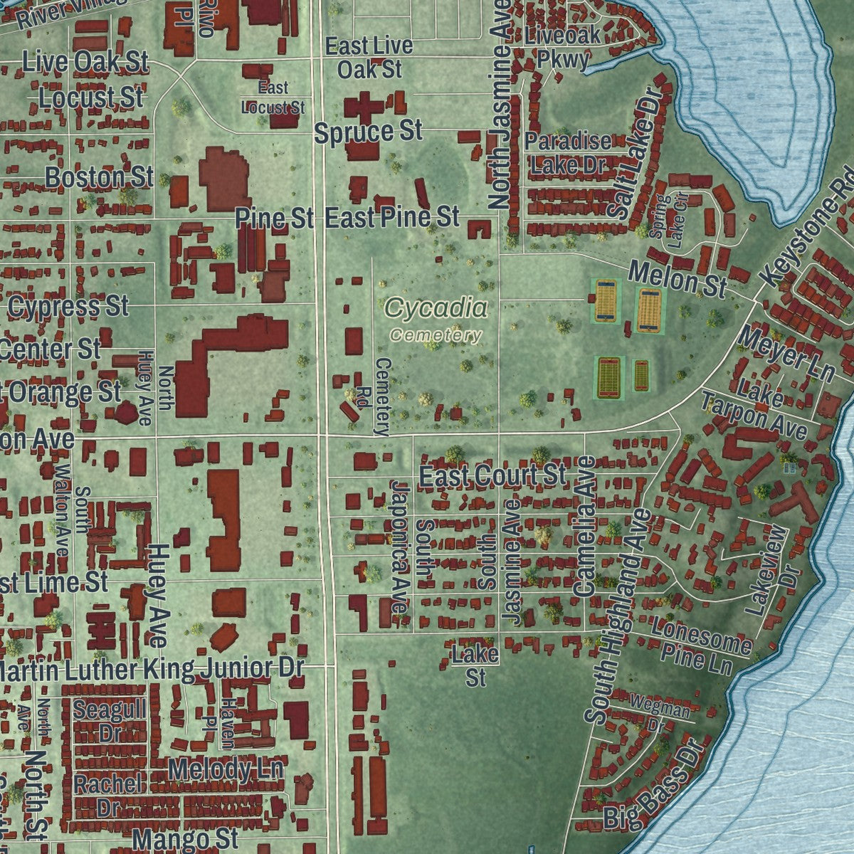 Close-up 2 of the Tarpon Springs, Florida map artwork