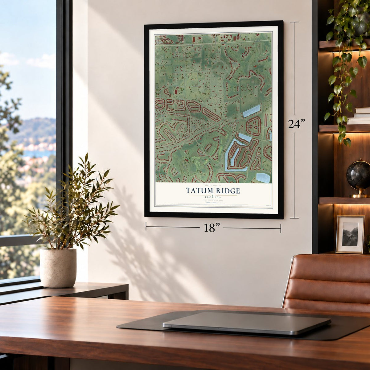 Tatum Ridge, Florida map, 18 x 24 inch print in a black frame in a home office