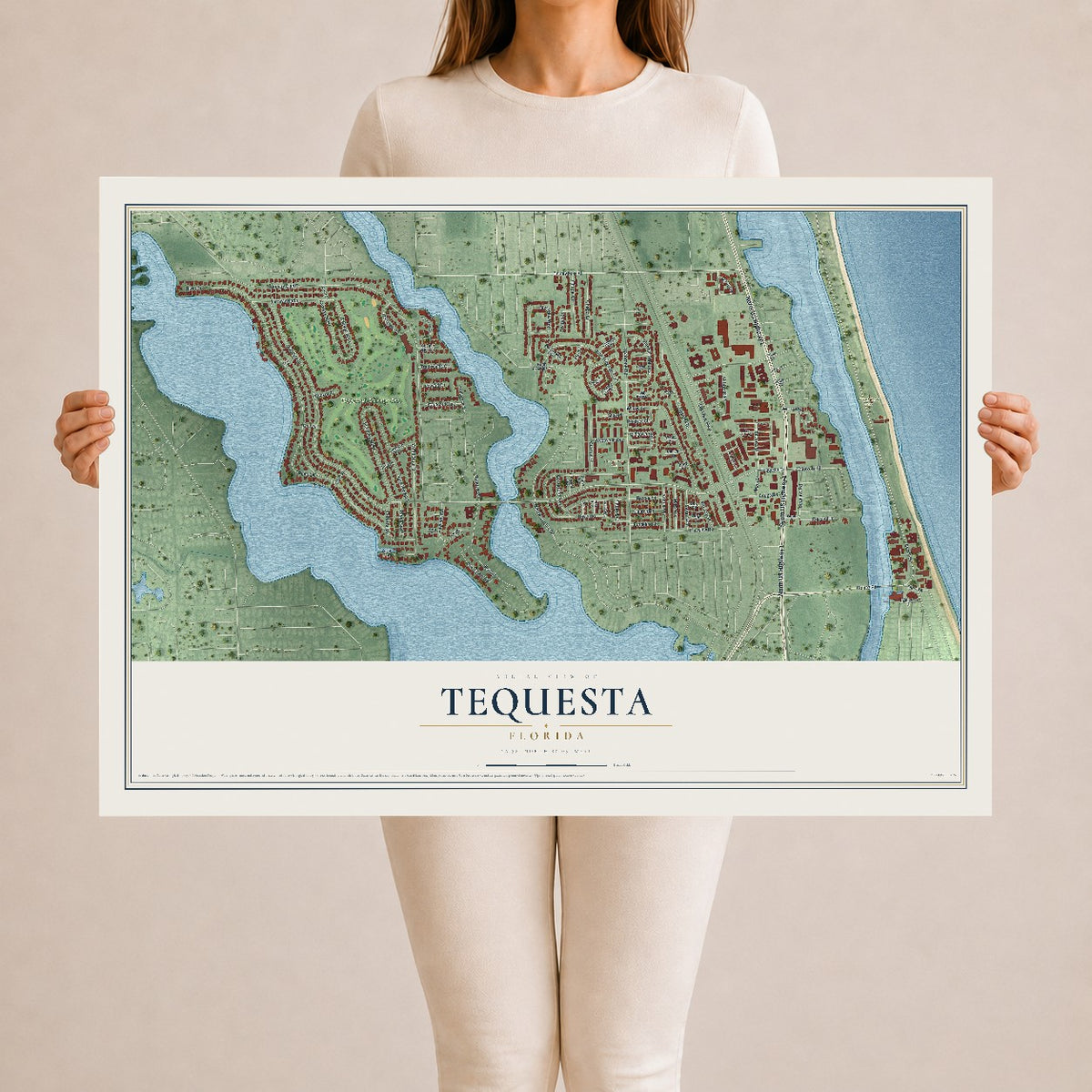 Tequesta, Florida map print, 24" x 36" Archival Matte Print mockup