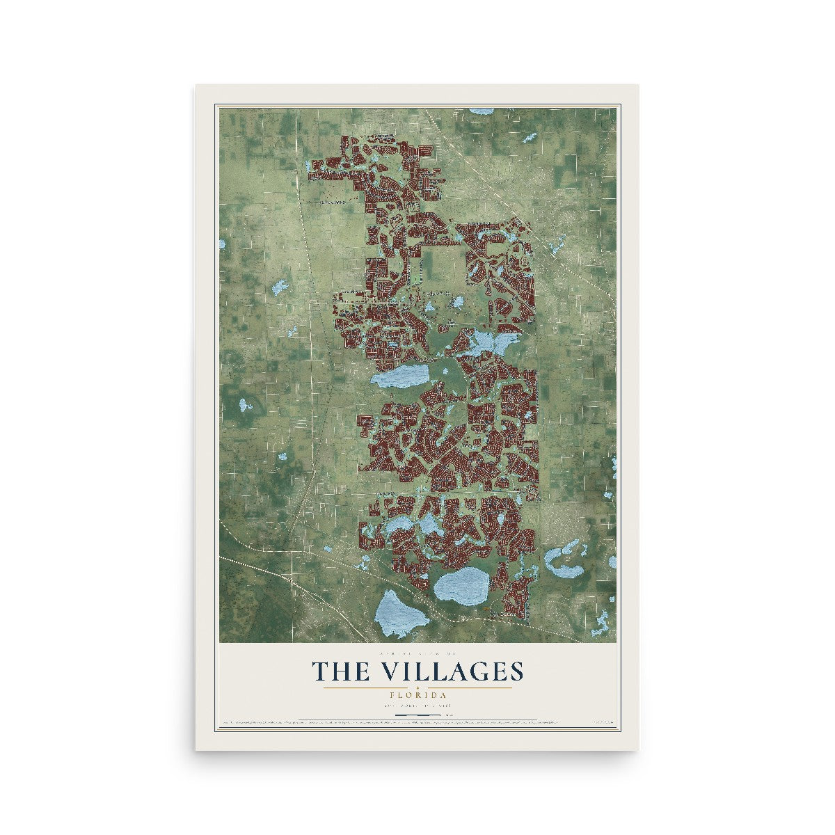 Map of The Villages, Florida, 12 x 18 inch unframed archival matte print