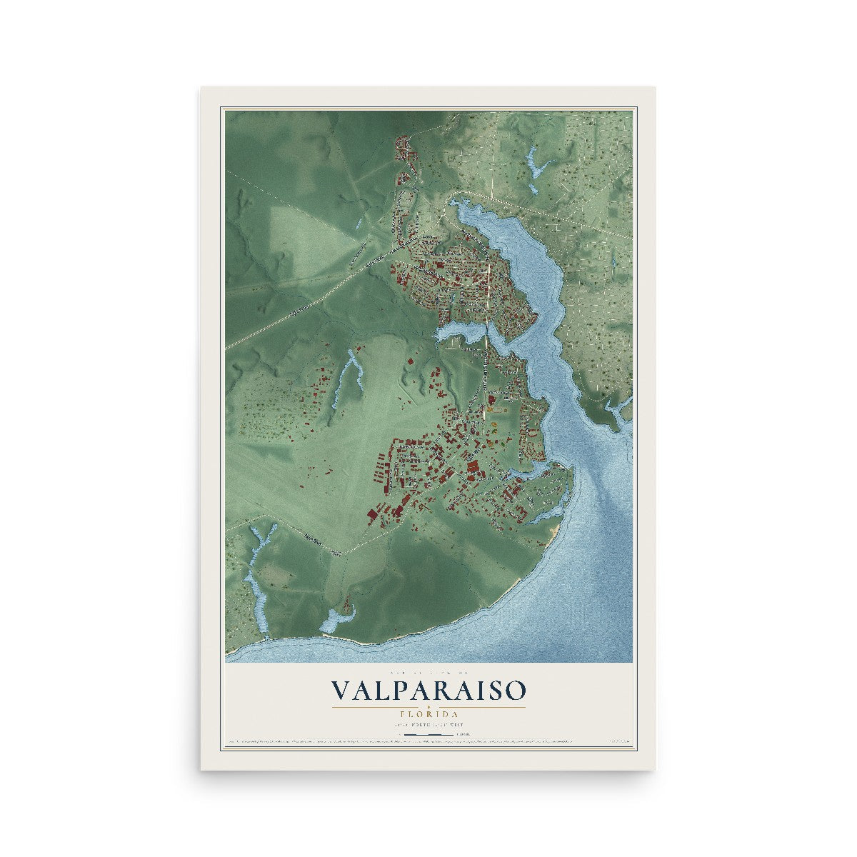 Map of Valparaiso, Florida, 12 x 18 inch unframed archival matte print
