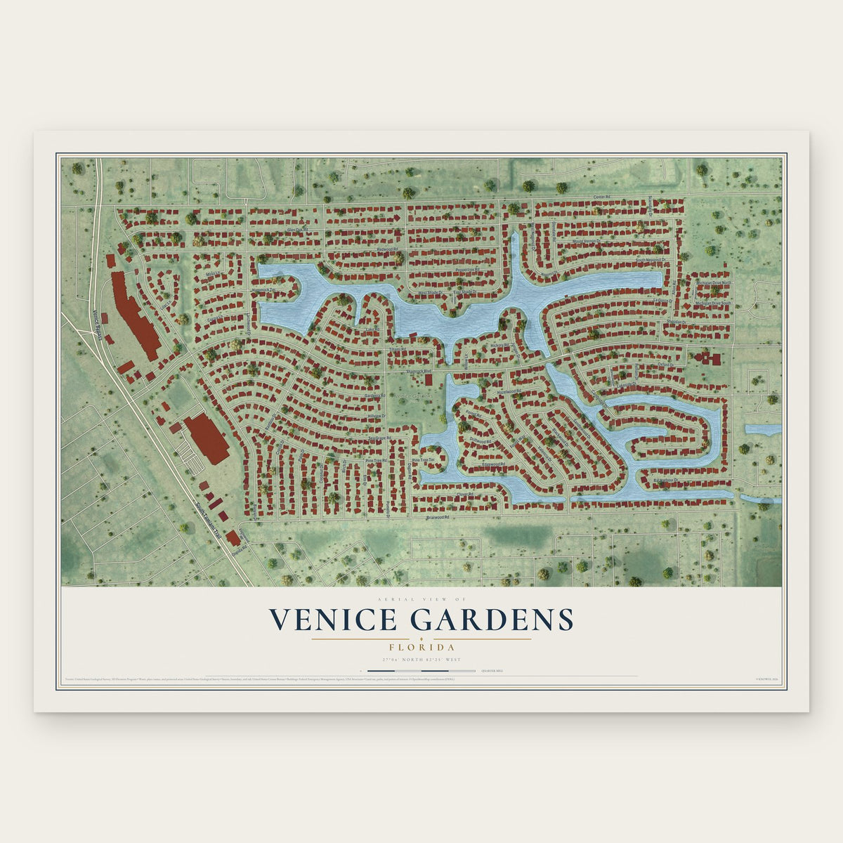 Venice Gardens, Florida map print, the full design