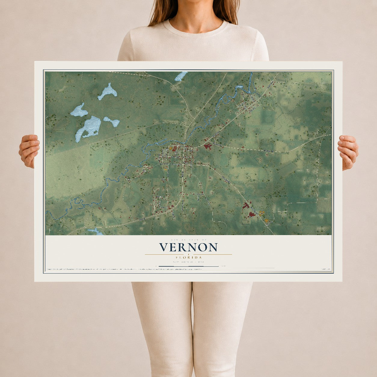 Vernon, Florida map print, 24" x 36" Archival Matte Print mockup