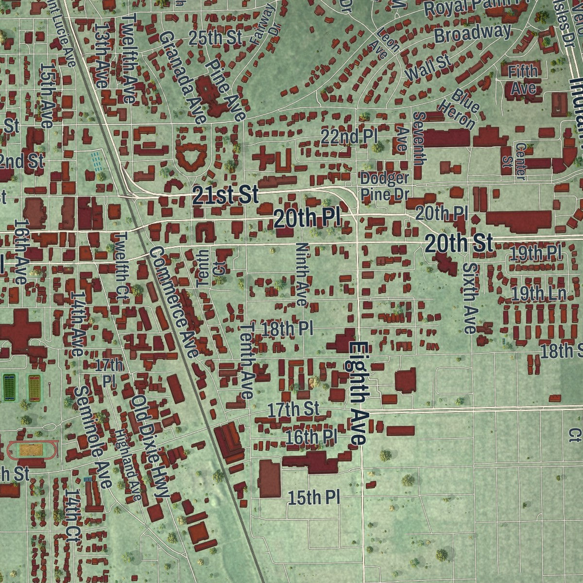Close-up 2 of the Vero Beach, Florida map artwork