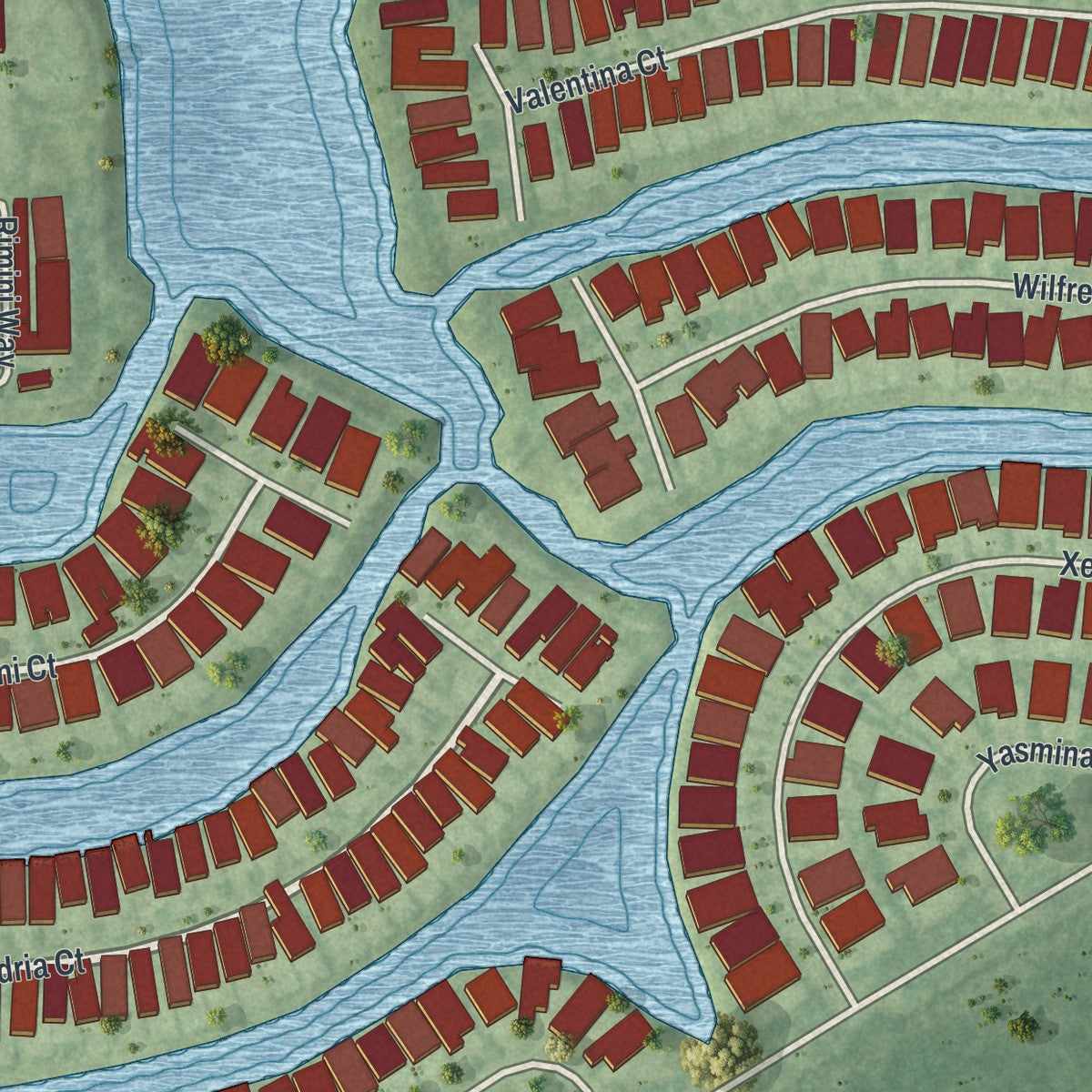 Close-up of the map of Verona Walk, Florida print showing street and building detail