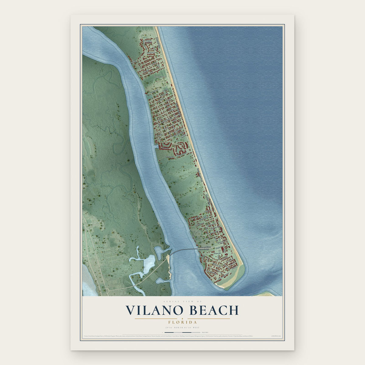 Vilano Beach, Florida map print, the full design