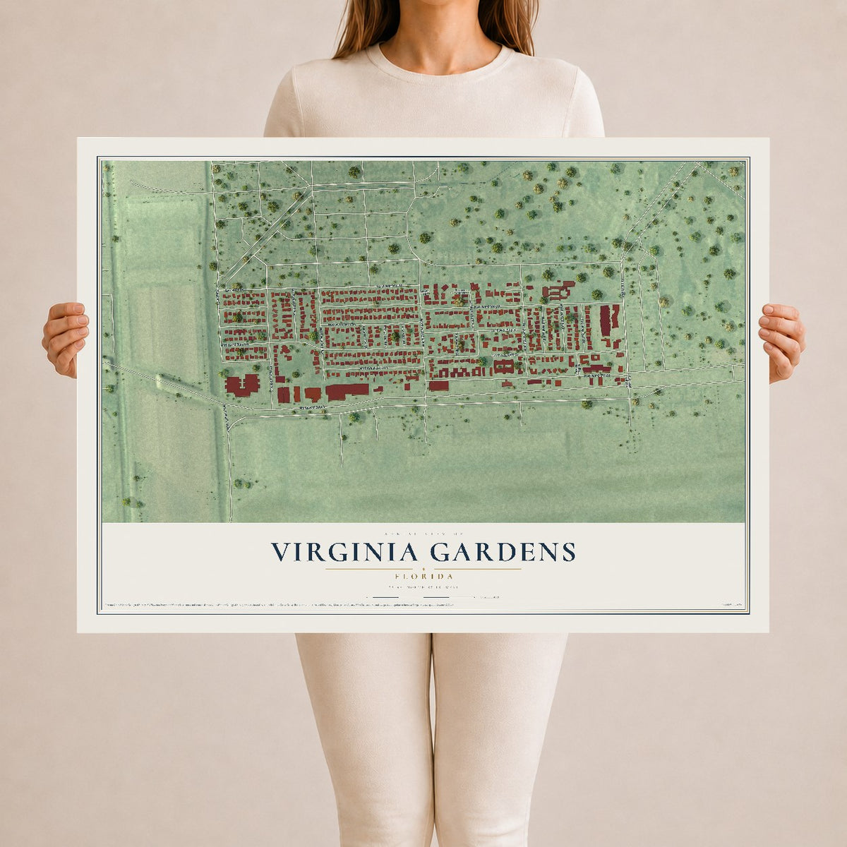 Virginia Gardens, Florida map print, 24" x 36" Archival Matte Print mockup