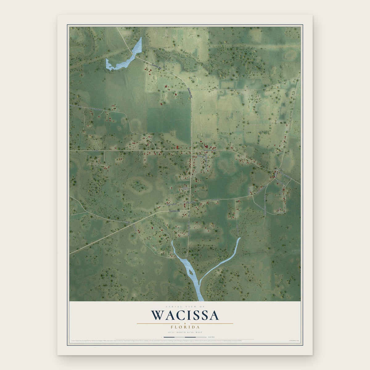 Wacissa, Florida map print, the full design