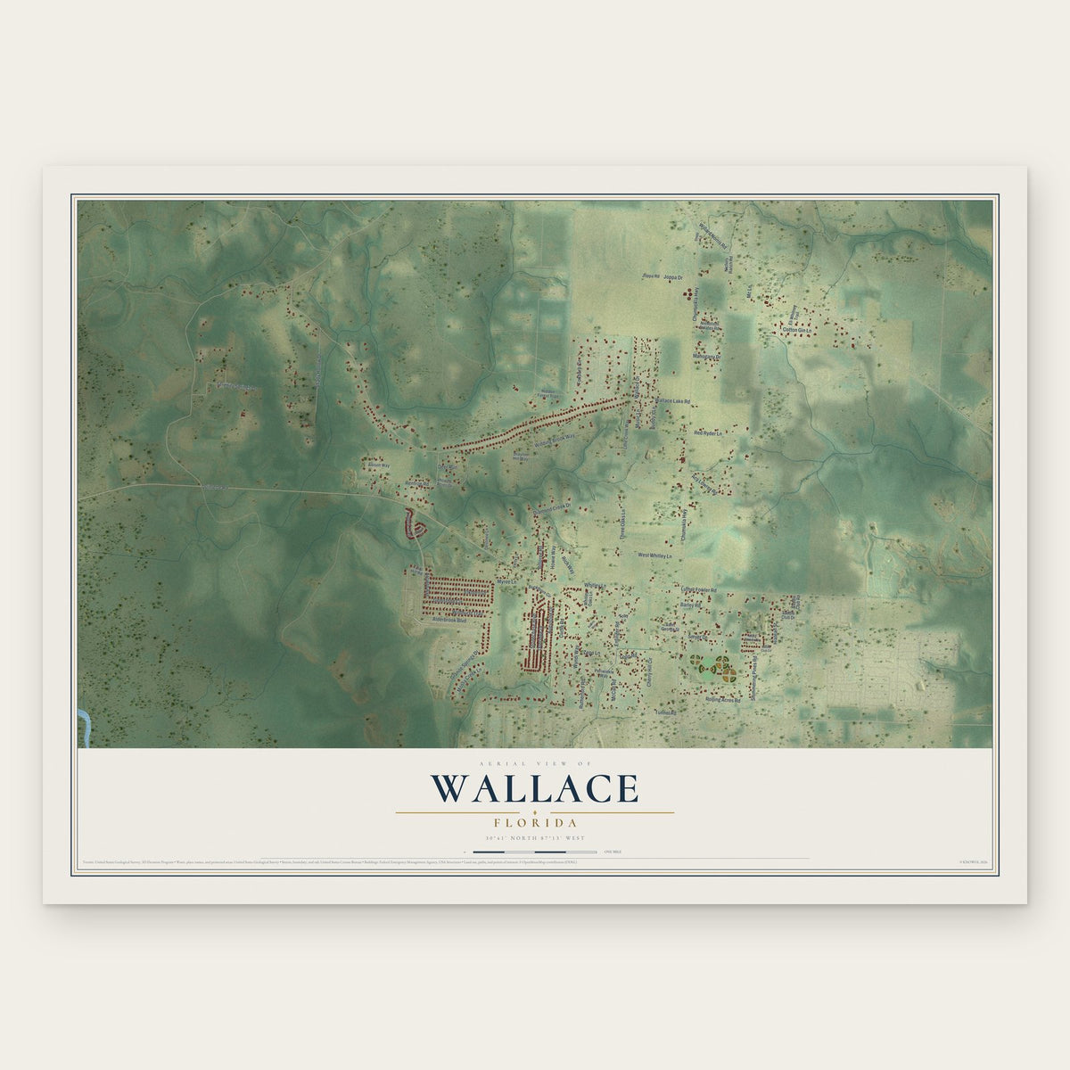 Wallace, Florida map print, the full design