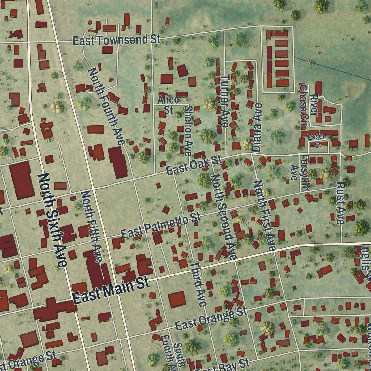 Close-up 1 of the Wauchula, Florida map artwork