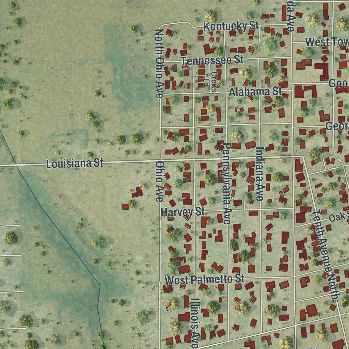 Close-up 2 of the Wauchula, Florida map artwork