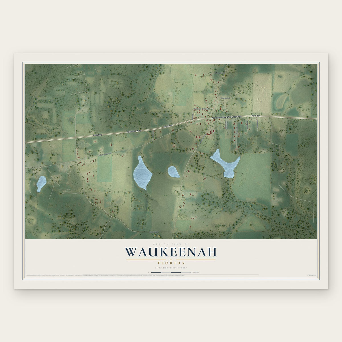 Waukeenah, Florida map print, the full design