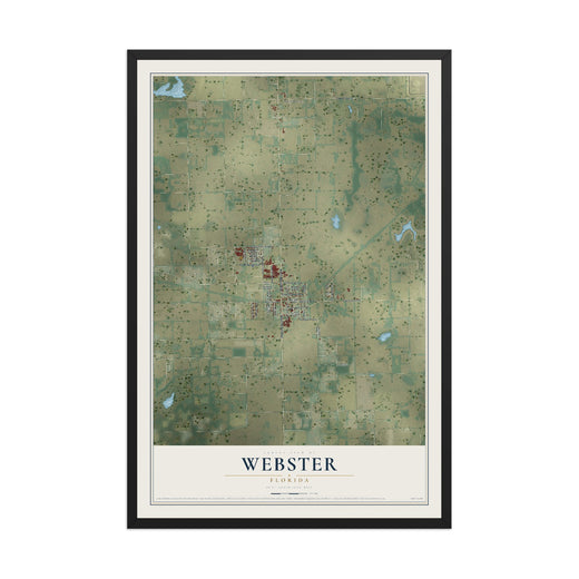Map of Webster, Florida, 12 x 18 inch print in a black wood frame
