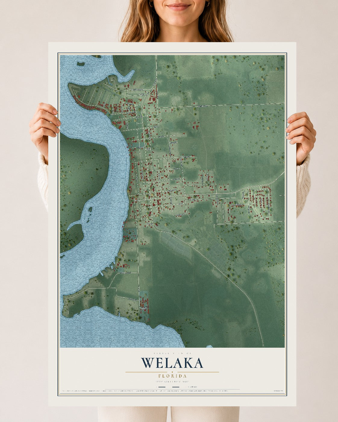 Welaka, Florida map print, 24" x 36" Archival Matte Print mockup