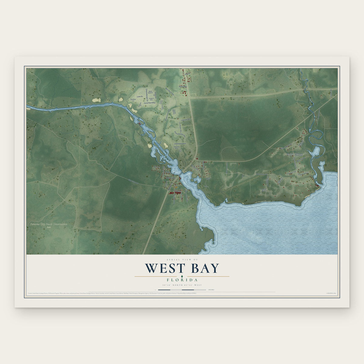 West Bay, Florida map print, the full design