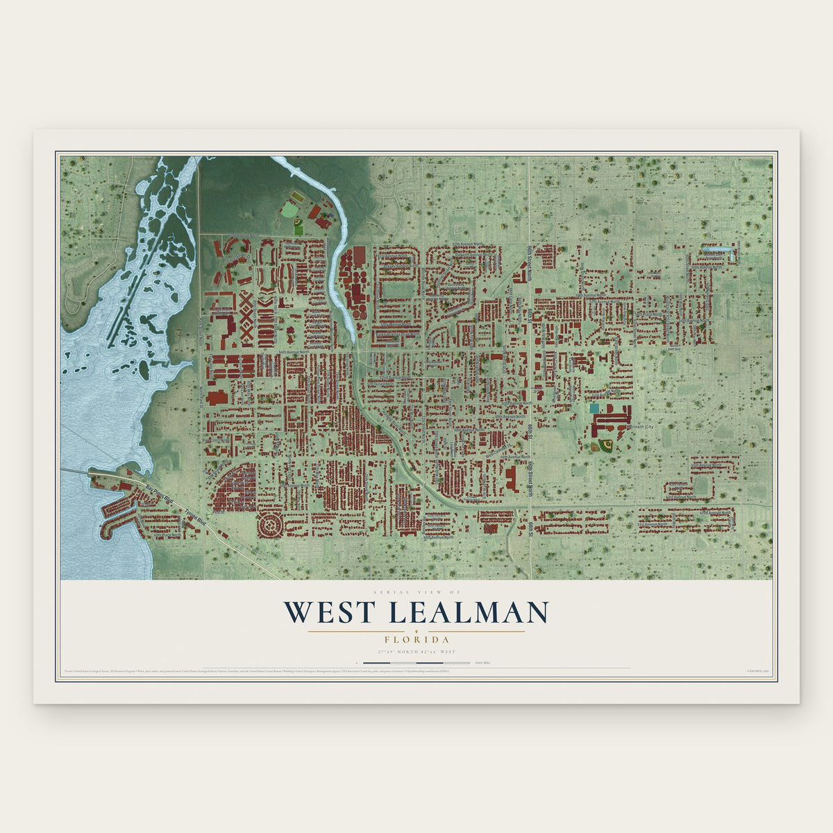 West Lealman, Florida map print, the full design