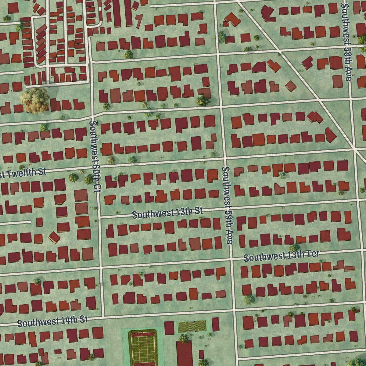 Close-up 1 of the West Miami, Florida map artwork