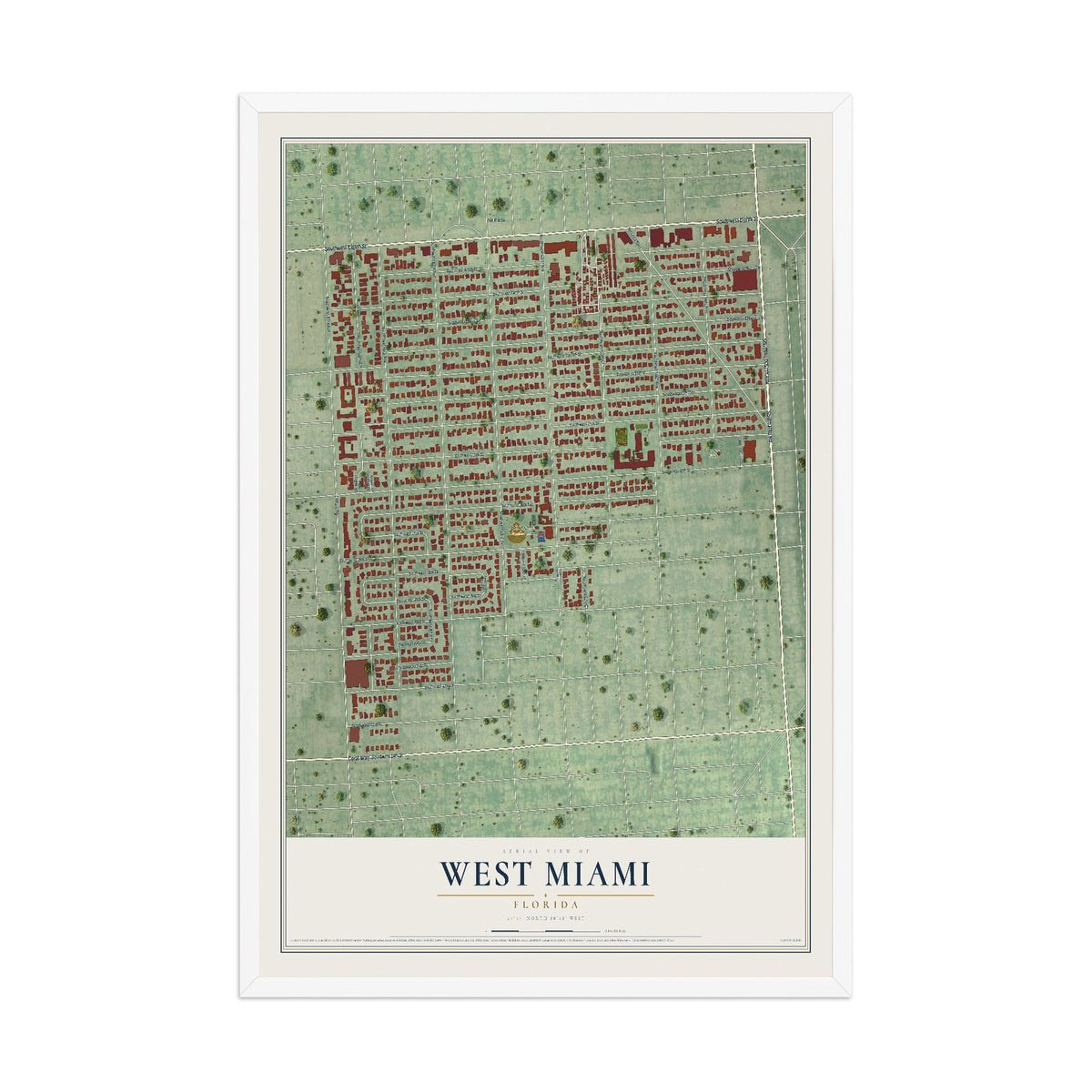 West Miami, Florida map print, 12" x 18" W/ White Ayous Wood Frame mockup