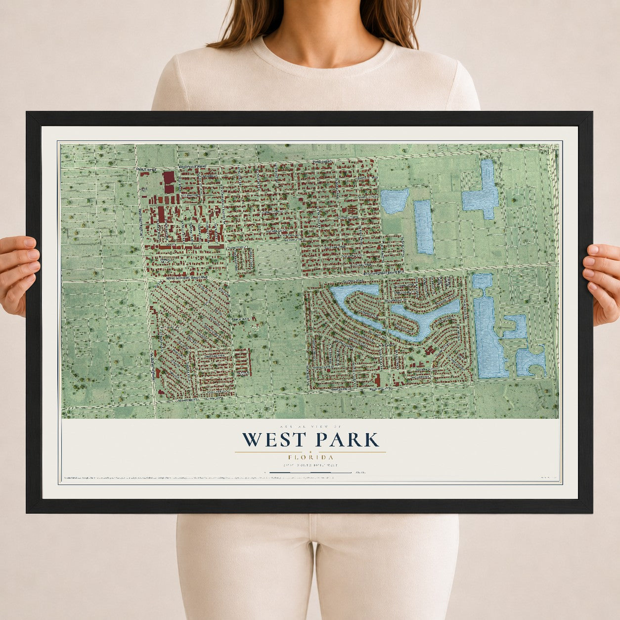 West Park, Florida map print, 18" x 24" W/ Black Ayous Wood Frame mockup