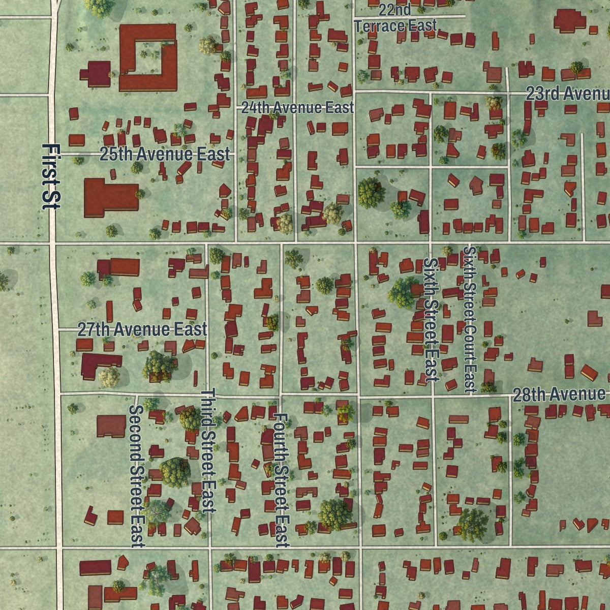 Close-up of the map of West Samoset, Florida print showing street and building detail