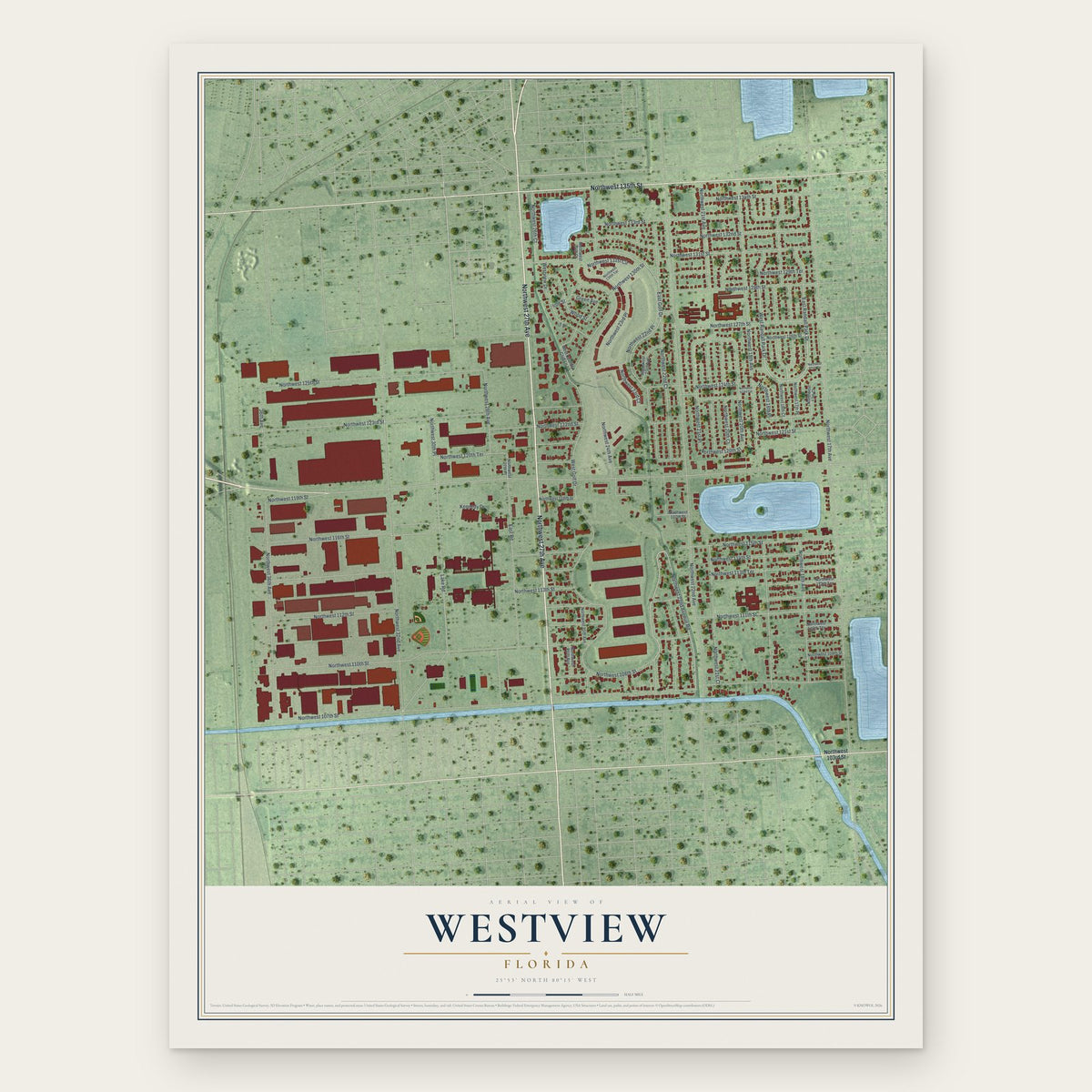 Westview, Florida map print, the full design