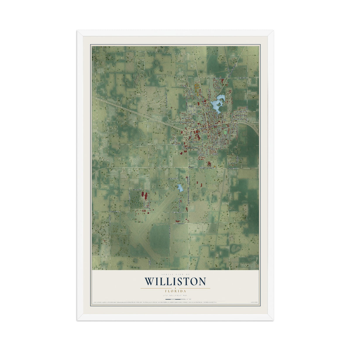 Williston, Florida map print, 12" x 18" W/ White Ayous Wood Frame mockup