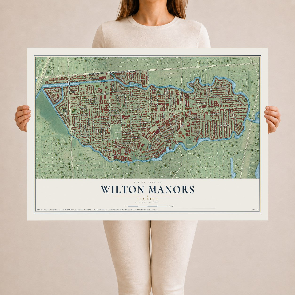 Wilton Manors, Florida map print, 24" x 36" Archival Matte Print mockup