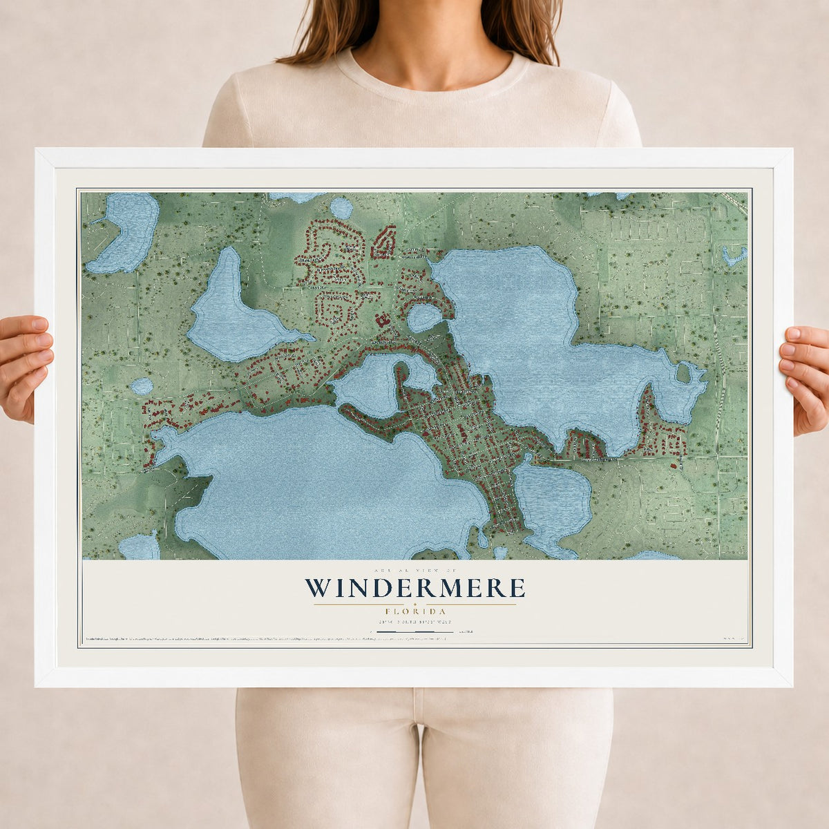 Windermere, Florida map print, 18" x 24" W/ White Ayous Wood Frame mockup