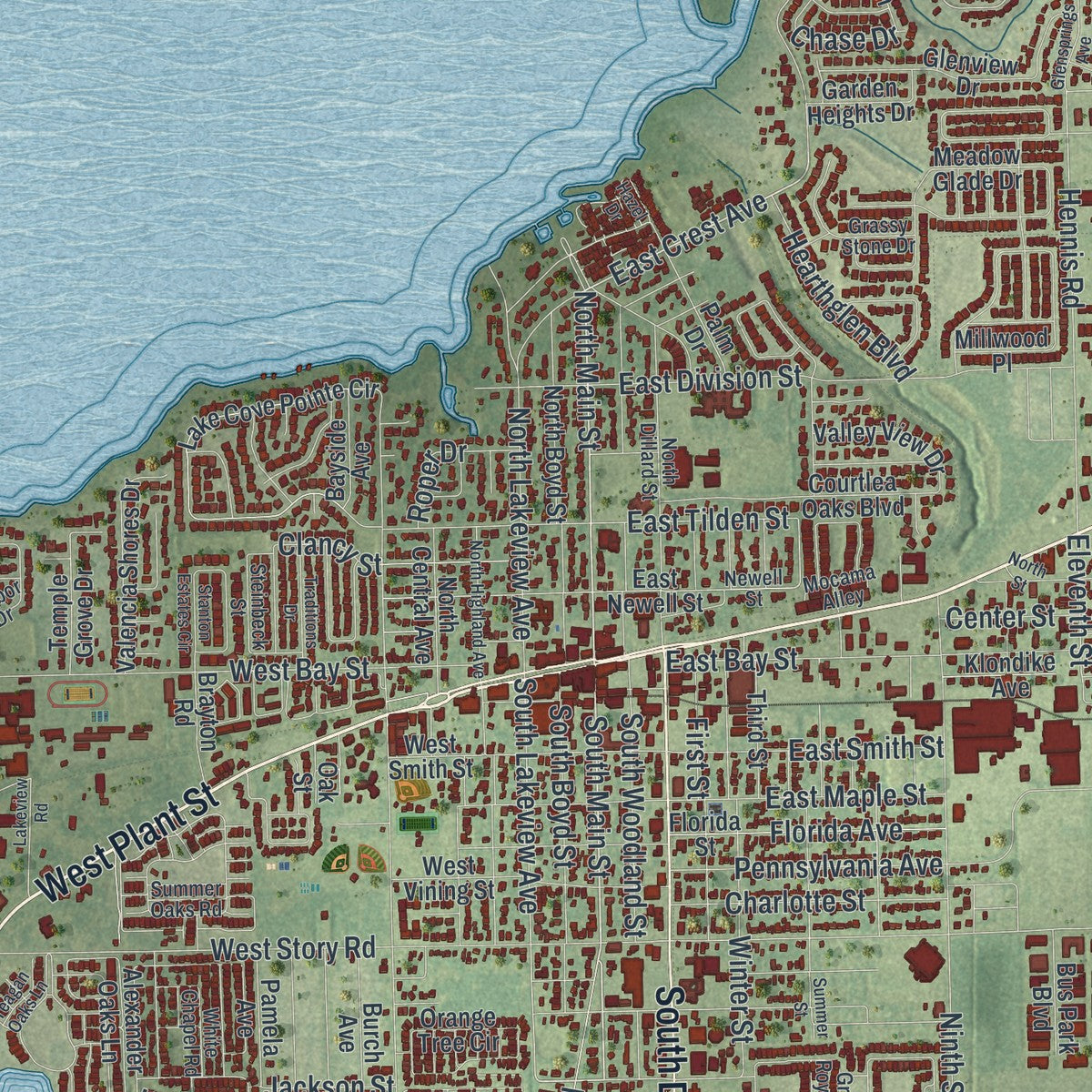 Close-up 1 of the Winter Garden, Florida map artwork