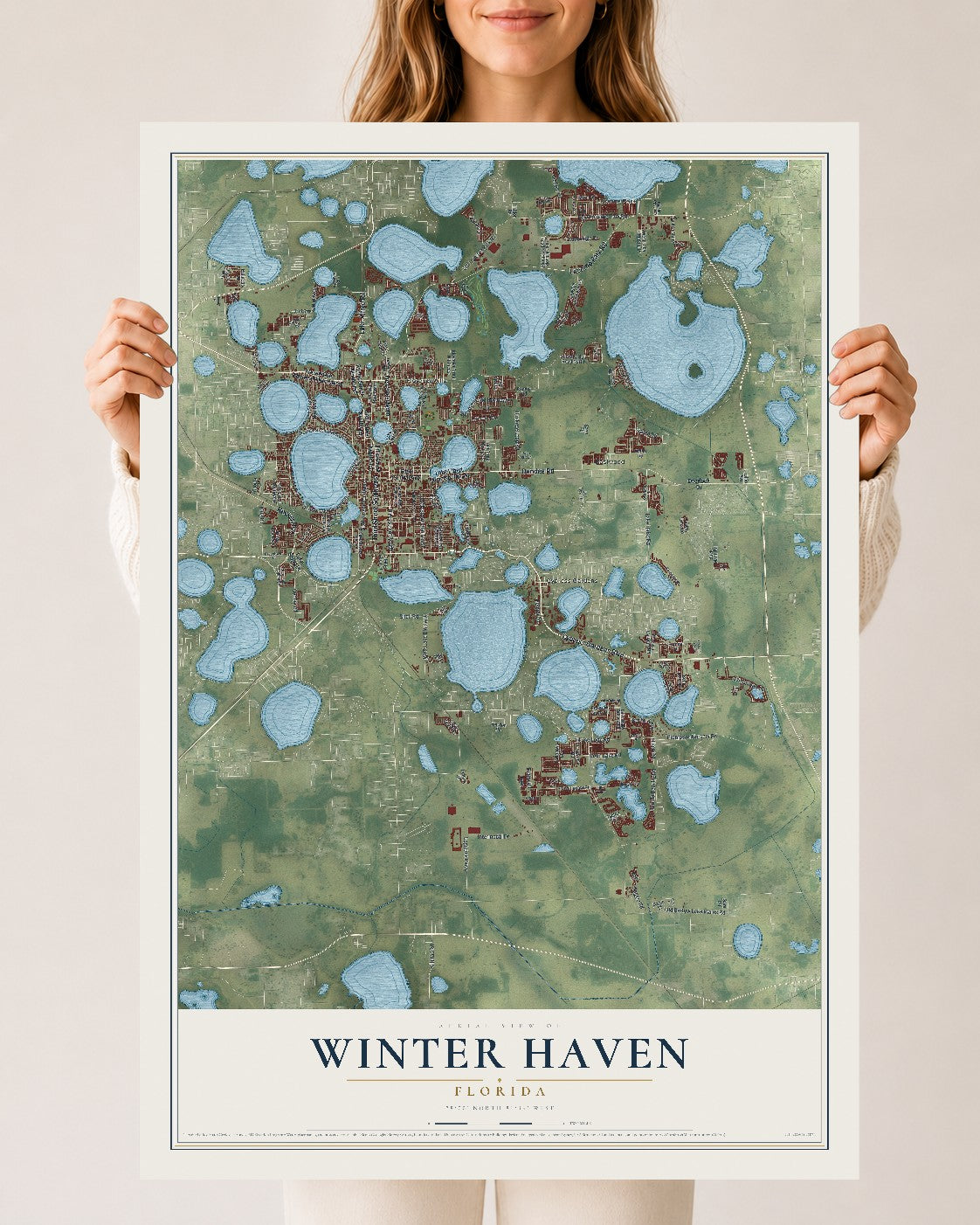 Winter Haven, Florida map print, 24" x 36" Archival Matte Print mockup