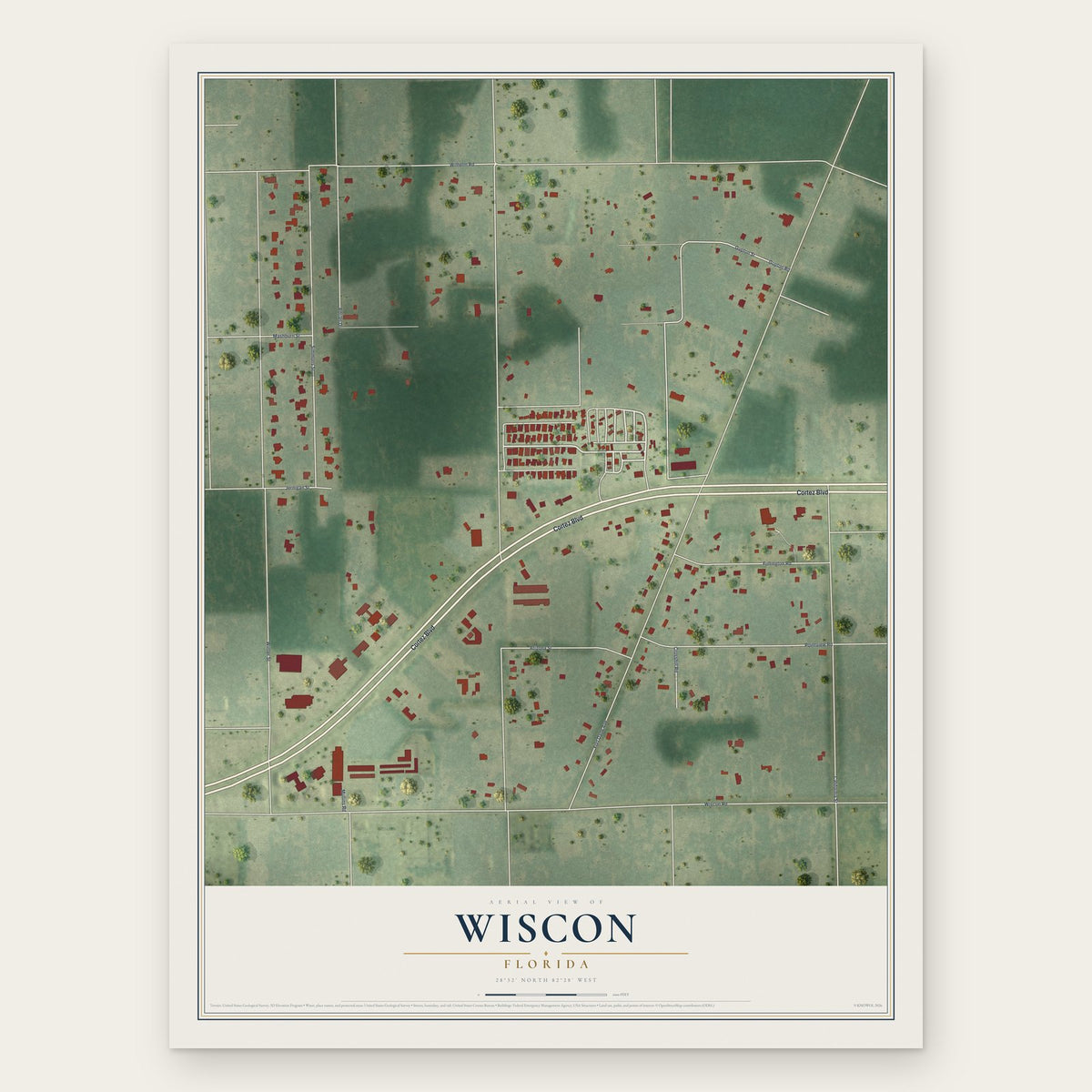 Wiscon, Florida map print, the full design