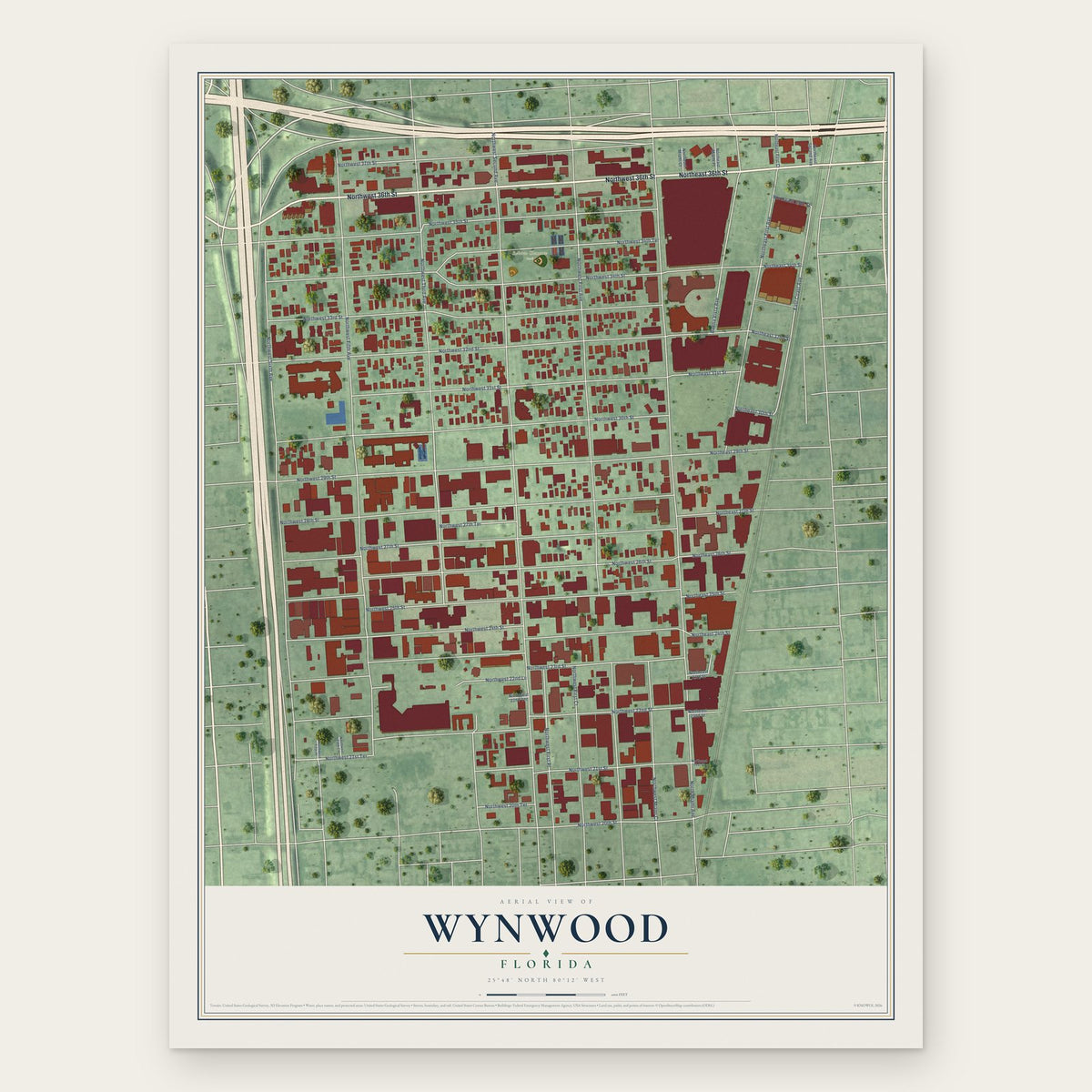 Wynwood, Florida map print, the full design