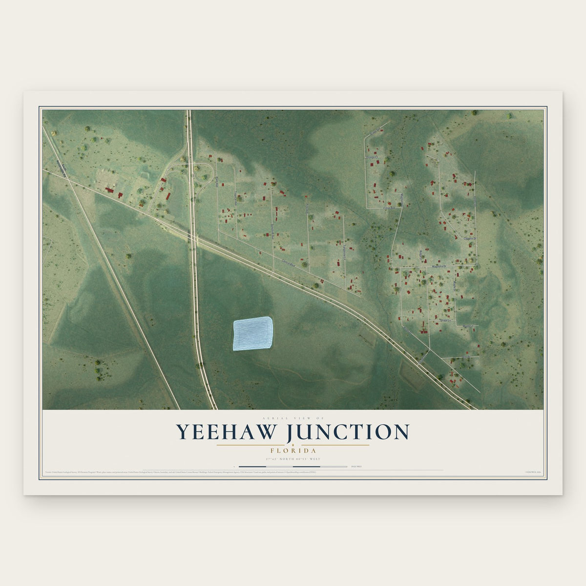 Yeehaw Junction, Florida map print, the full design