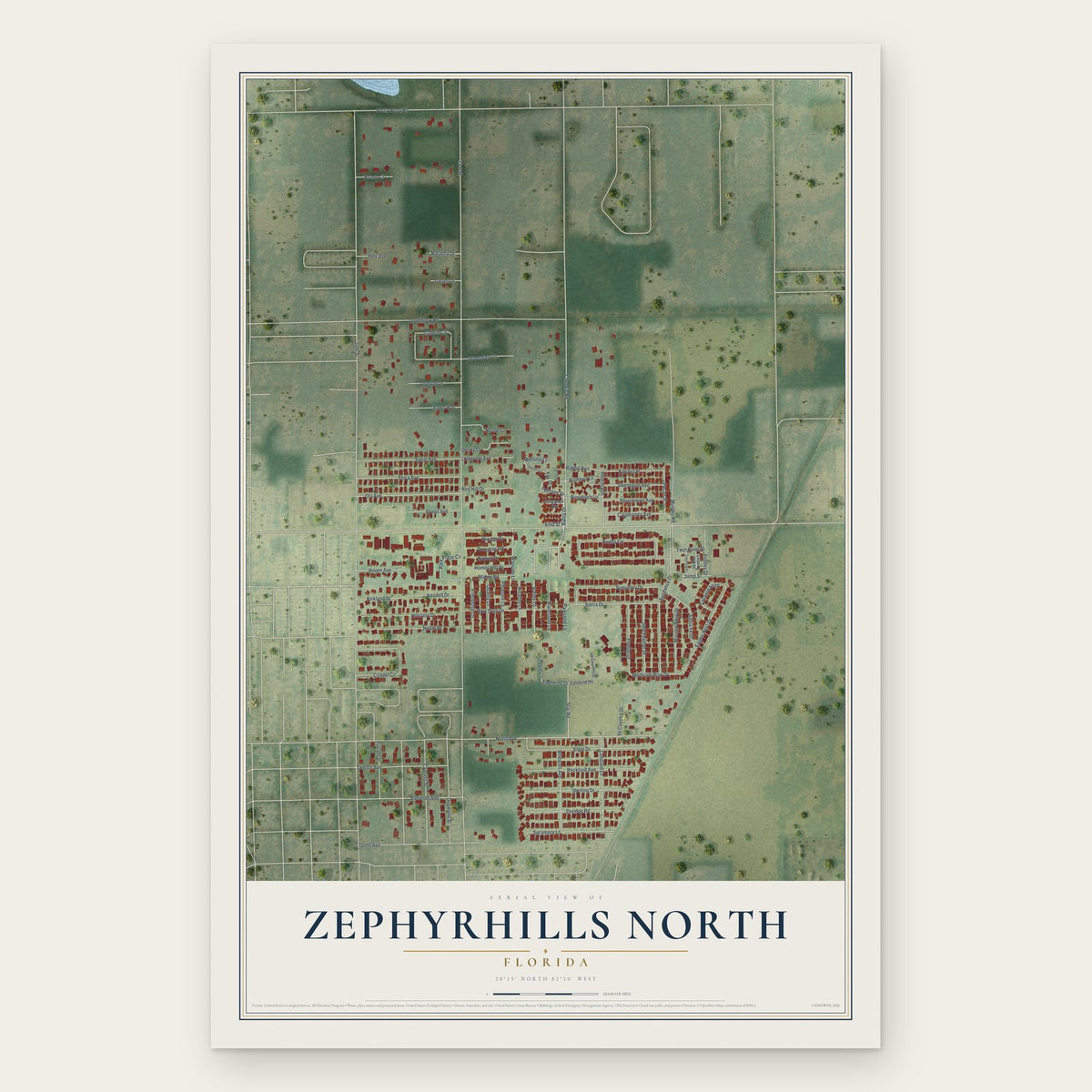 Zephyrhills North, Florida map print, the full design