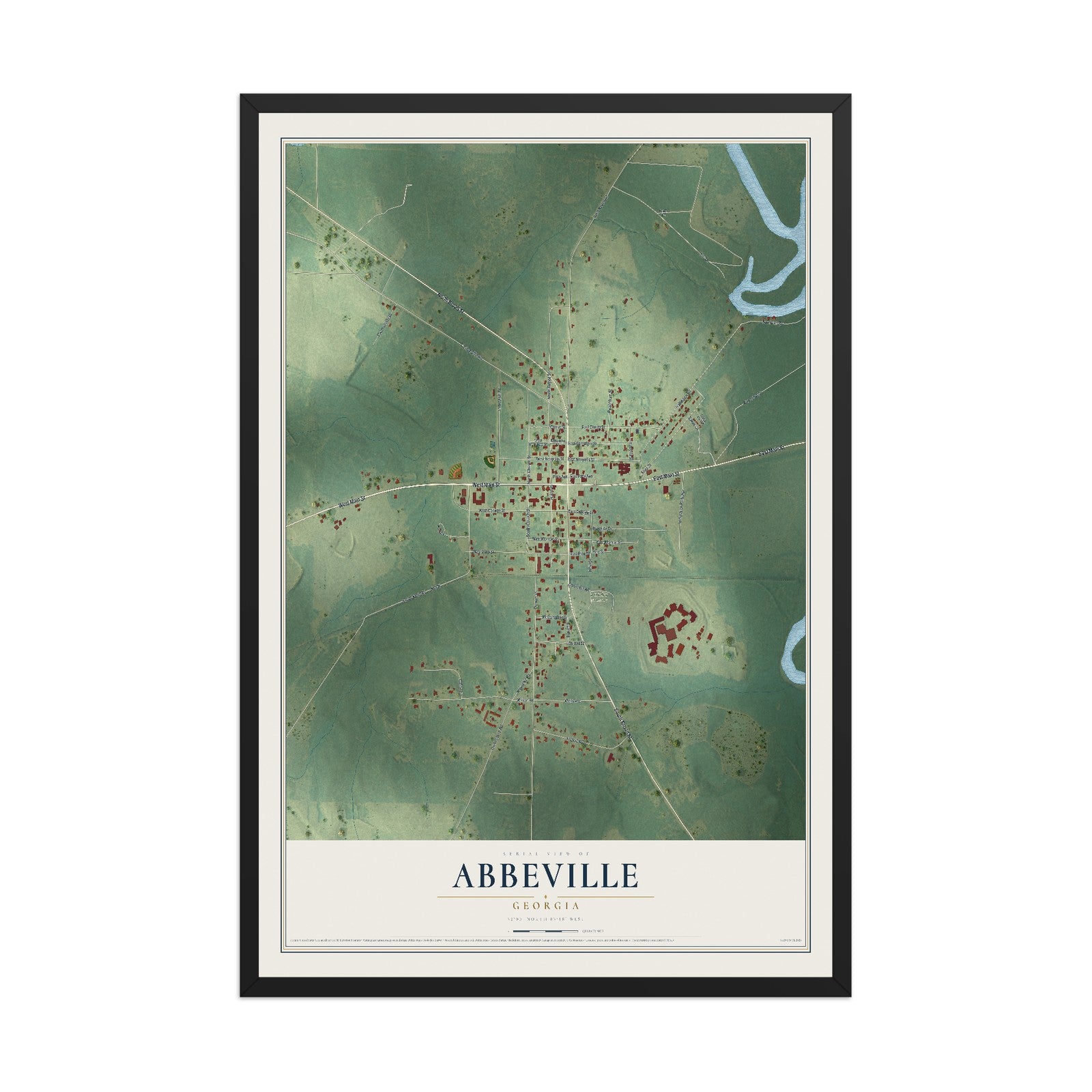 Abbeville, Georgia map print, 12" x 18" W/ Black Ayous Wood Frame mockup