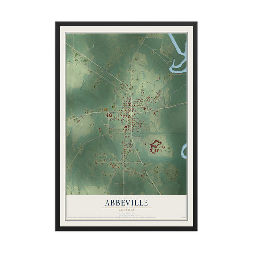 Map of Abbeville, Georgia, 12 x 18 inch print in a black wood frame