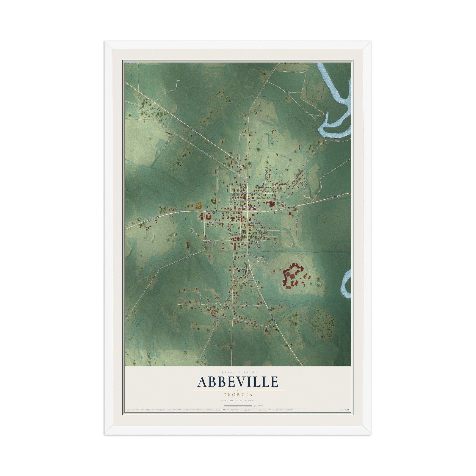 Abbeville, Georgia map print, 12" x 18" W/ White Ayous Wood Frame mockup
