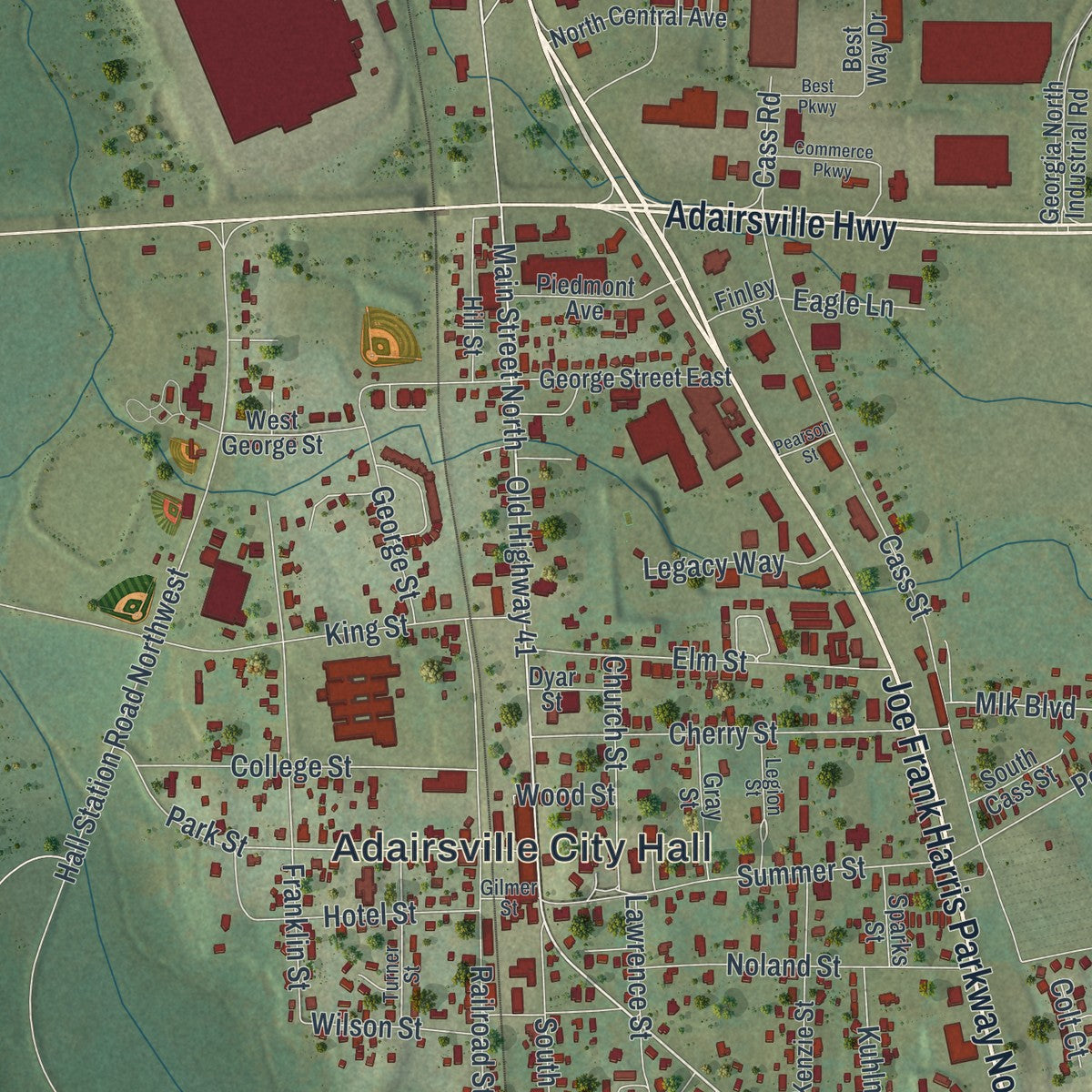 Close-up 1 of the Adairsville, Georgia map artwork