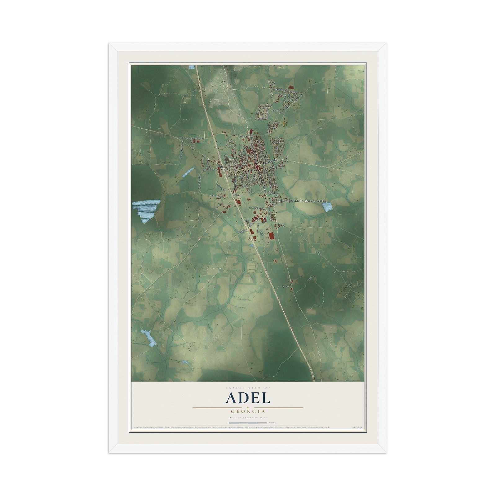 Adel, Georgia map print, 12" x 18" W/ White Ayous Wood Frame mockup
