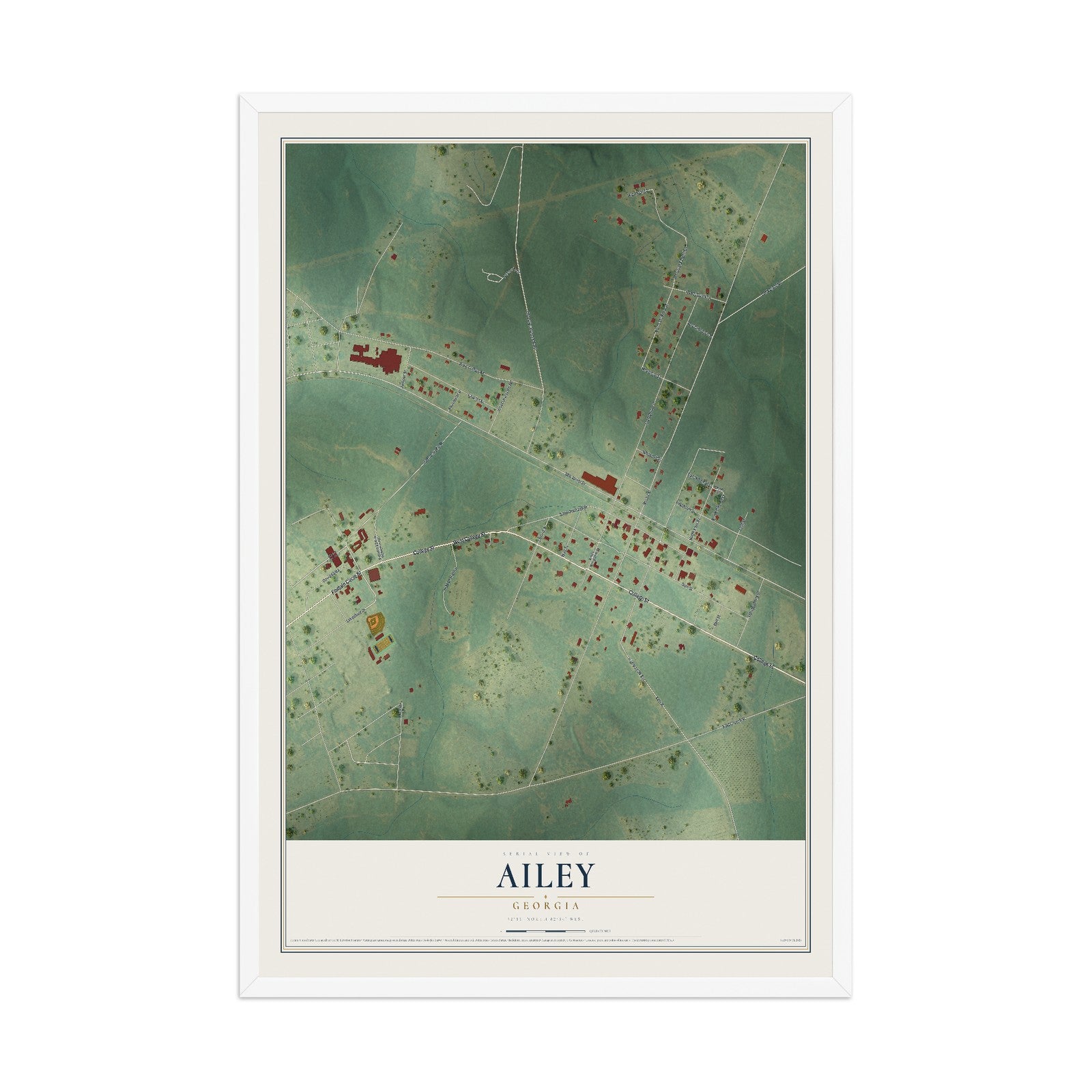 Ailey, Georgia map print, 12" x 18" W/ White Ayous Wood Frame mockup