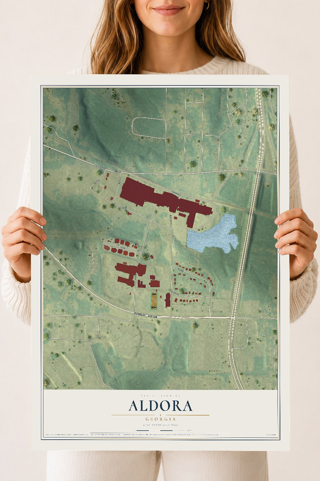 Aldora, Georgia map print, 18" x 24" Archival Matte Print mockup