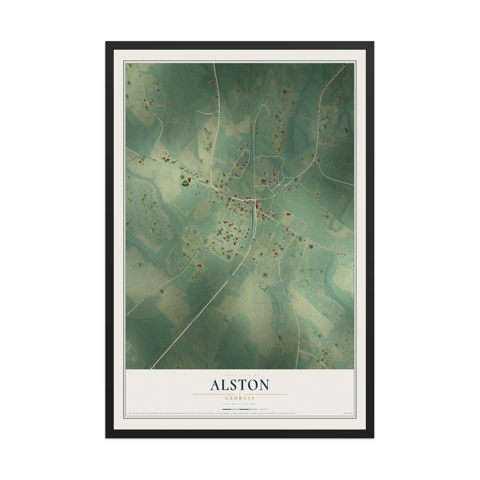 Alston, Georgia map print, 12" x 18" W/ Black Ayous Wood Frame mockup