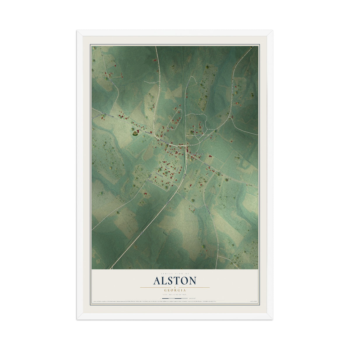 Alston, Georgia map print, 12" x 18" W/ White Ayous Wood Frame mockup