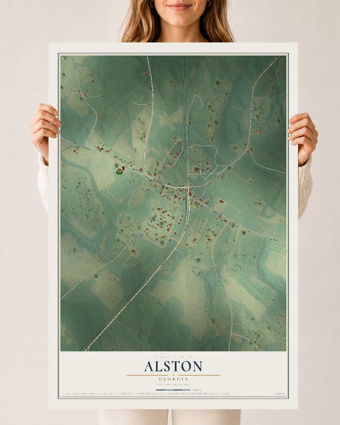 Alston, Georgia map print, 24" x 36" Archival Matte Print mockup