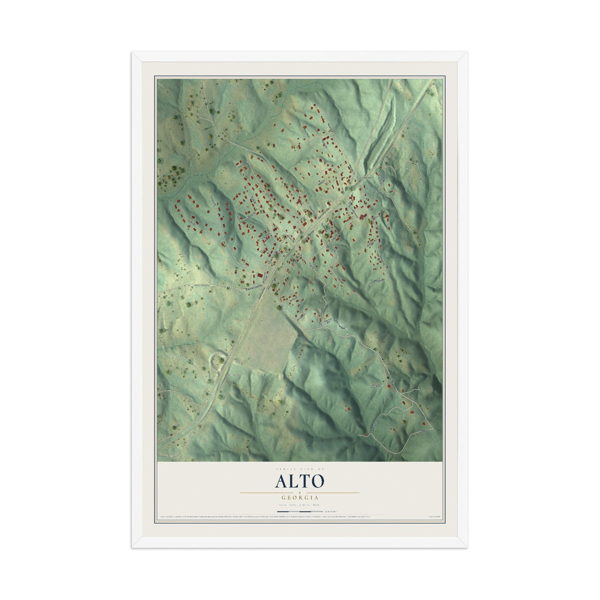Alto, Georgia map print, 12" x 18" W/ White Ayous Wood Frame mockup