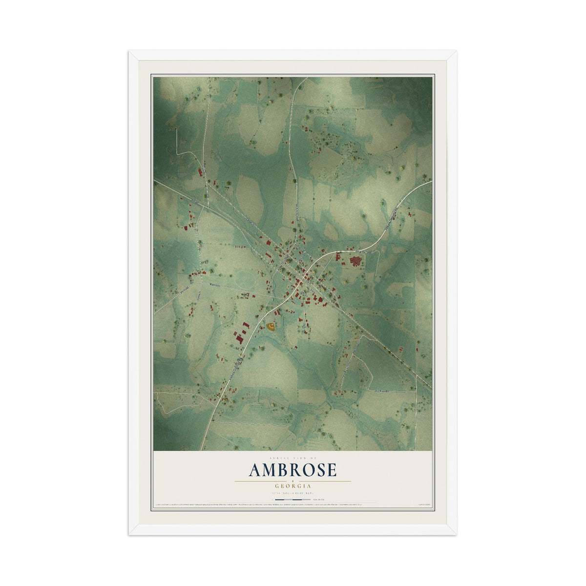 Ambrose, Georgia map print, 12" x 18" W/ White Ayous Wood Frame mockup