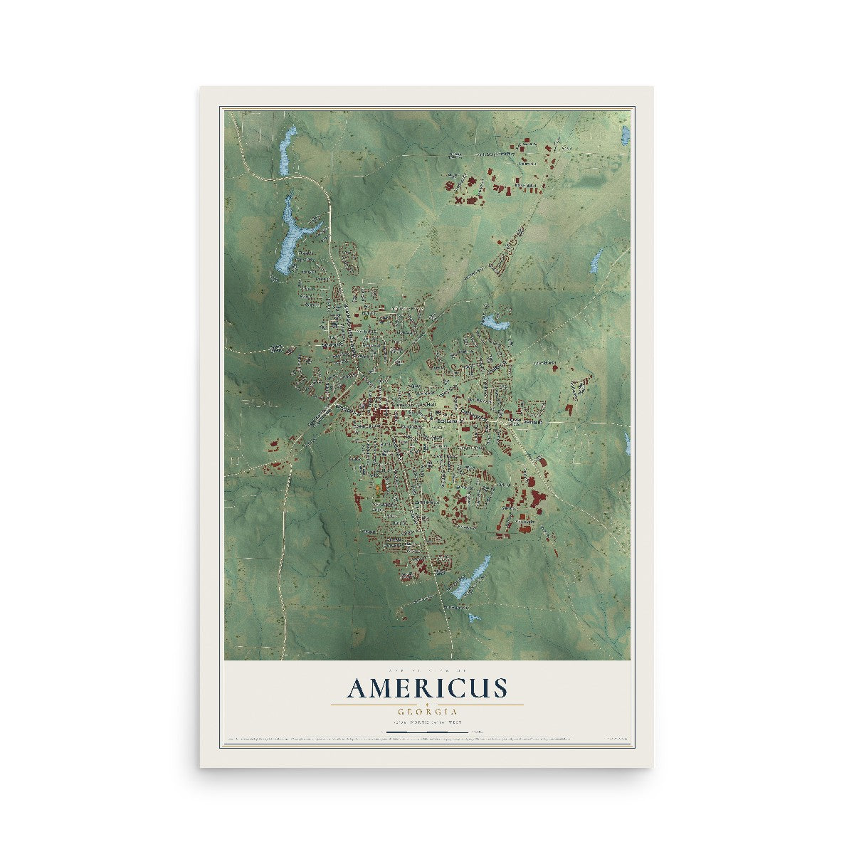 Americus, Georgia map print, 12" x 18" Archival Matte Print mockup