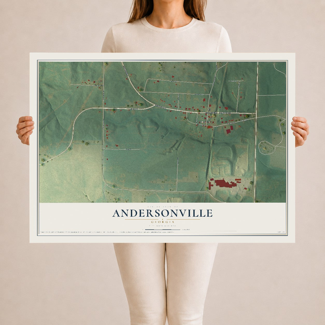 Andersonville, Georgia map print, 24" x 36" Archival Matte Print mockup