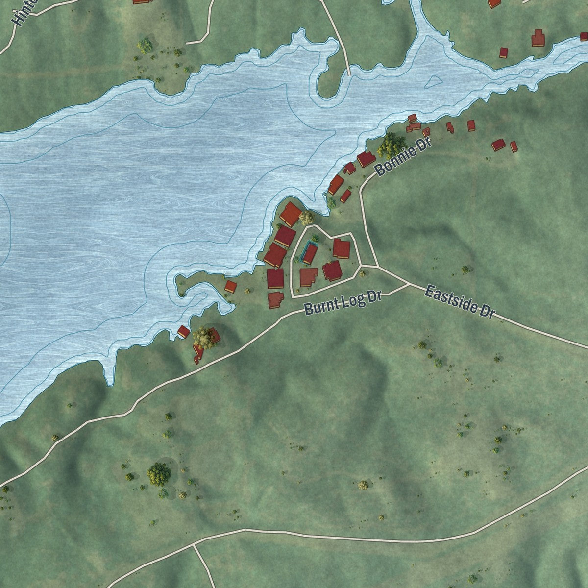 Close-up of the map of Antioch, Georgia print showing street and building detail