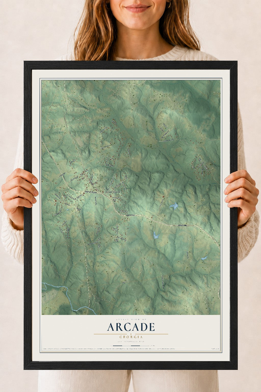 Arcade, Georgia map print, 18" x 24" W/ Black Ayous Wood Frame mockup
